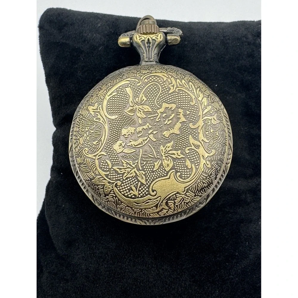 Ladies Decree Pocket Watch Antiqued Finish Quartz‎ Movement WORKS New Battery